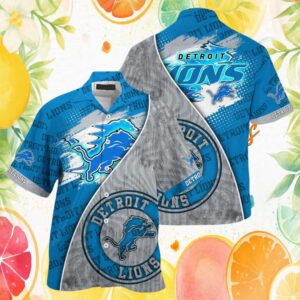 Detroit Lions NFL Summer Hawaiian Shirt Distressed Blue and Grey Crest