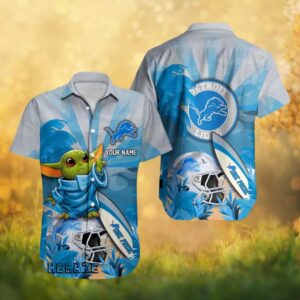Detroit Lions One Pride Custom Name Grogu Baby Yoda Tropical Hawaiian Shirt
