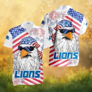Detroit Lions Patriotic American Eagle Fireworks Hawaiian Shirt