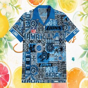Detroit Lions Tribal Polynesian Pattern Hawaii Beach Summer Hawaiian Shirt