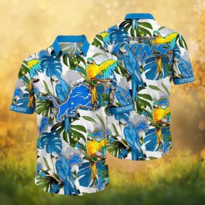 Detroit Lions Tropical Parrot Hawaiian Shirt White Exotic Floral Jungle Print Detroit Lions Tropical Parrot Hawaiian Shirt White Exotic Floral Jungle Print