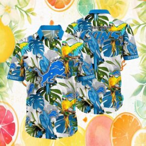 Detroit Lions Tropical Parrot Hawaiian Shirt White Exotic Floral Jungle Print