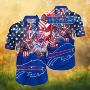 Buffalo Bills Patriotic American Flag Tie Dye Blue Hawaiian Shirt