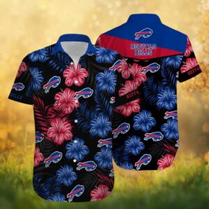 Buffalo Bills Midnight Hibiscus Tropical Floral Black & Blue Hawaiian Shirt