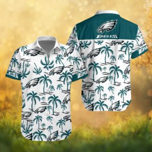 Philadelphia Eagles Tropical Teal Palm Tree White Hawaiian Shirt