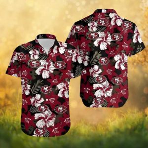 San Francisco 49ers Maroon & Black Bold Floral Tropical Fan Hawaiian Shirt