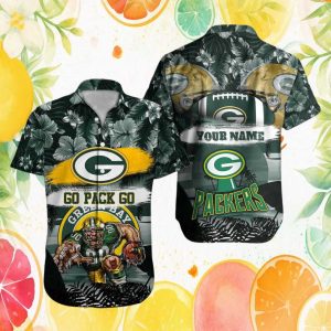 Green Bay Packers Custom Name Go Pack Go NFL Tropical Hawaiian Shirt Green Bay Packers Custom Name Go Pack Go NFL Tropical Hawaiian Shirt