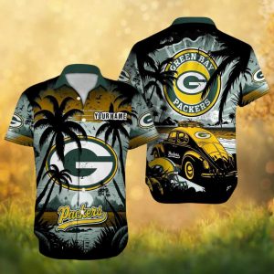 Green Bay Packers Custom Name Hawaiian Shirt Yellow & Green Sunset Style