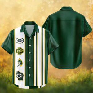 Green Bay Packers Gameday Stripe Hawaiian Shirt Green & Gold Team Logo Apparel