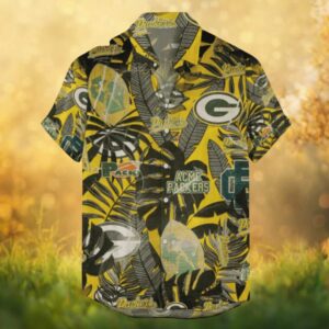 Green Bay Packers Gold & Green Floral Tropical Hawaiian Shirt Green Bay Packers Gold & Green Floral Tropical Hawaiian Shirt