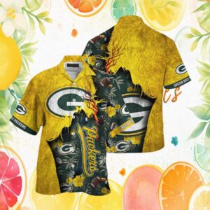 Green Bay Packers Hawaiian Shirt Gold Cracked Stone Tropical Style