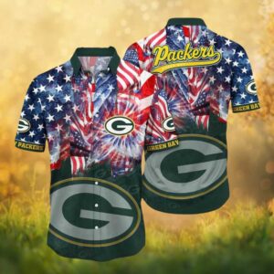 Green Bay Packers NFL Patriotic American Flag Burst Hawaiian Shirt Green Bay Packers NFL Patriotic American Flag Burst Hawaiian Shirt