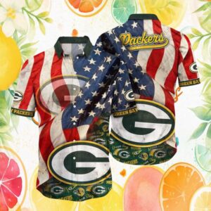 Green Bay Packers NFL Vintage American Flag Large Logo Hawaiian Shirt