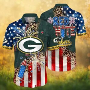 Green Bay Packers Patriotic 4th of July Leopard Mix Hawaiian Shirt Green Bay Packers Patriotic 4th of July Leopard Mix Hawaiian Shirt
