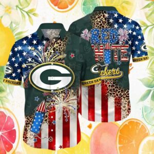 Green Bay Packers Patriotic 4th of July Leopard Mix Hawaiian Shirt