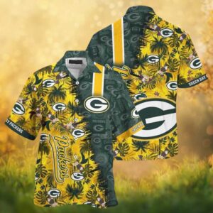 Green Bay Packers Retro Logo Pattern Yellow & Green Hawaiian Shirt