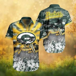 Green Bay Packers Tropical Sunset Beach and Surfboard Button Up Hawaiian Shirt Green Bay Packers Tropical Sunset Beach and Surfboard Button Up Hawaiian Shirt