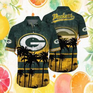 Green Bay Packers Vintage Palm Tree Sunset Hawaiian Shirt