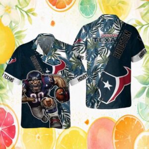 Houston Texans Aggressive Mascot Action Graphic Hawaiian Shirt