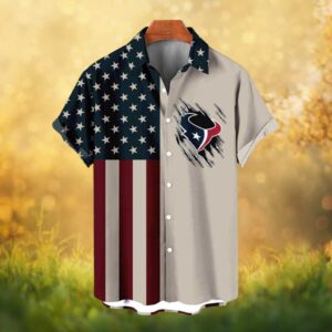 Houston Texans American Flag Stars and Stripes Patriotic Button Up Hawaiian Shirt Houston Texans American Flag Stars and Stripes Patriotic Button Up Hawaiian Shirt