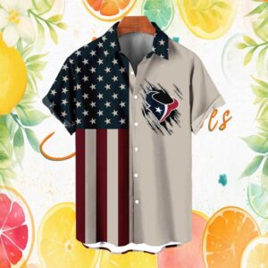 Houston Texans American Flag Stars and Stripes Patriotic Button Up Hawaiian Shirt
