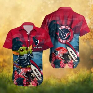 Houston Texans Battle Red Custom Name Grogu Baby Yoda NFL Hawaiian Shirt