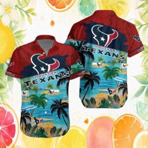 Houston Texans Battle Red Tropical Beach NFL Hawaiian Shirt
