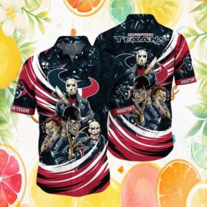 Houston Texans Horror Slashing Characters Halloween Hawaiian Shirt
