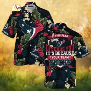 Houston Texans “If This Flag Offends You” Floral Summer Hawaiian Shirt
