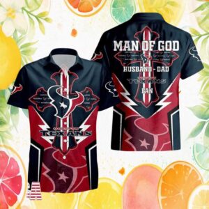 Houston Texans Man of God Husband Dad Christian Cross Hawaiian Shirt