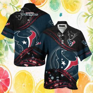 Houston Texans NFL Floral Helmet & Logo Pattern Navy Hawaiian Shirt Houston Texans NFL Floral Helmet & Logo Pattern Navy Hawaiian Shirt