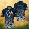 Houston Texans Navy & Red Floral V Pattern Hawaiian Shirt Houston Texans Navy & Red Floral V Pattern Hawaiian Shirt