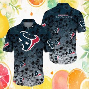 Houston Texans NFL Gothic Floral Skull Pattern Grey Hawaiian Shirt