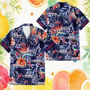 Houston Texans NFL Hibiscus Floral Hawaiian Shirt Navy Blue Style