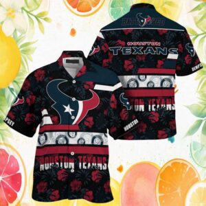 Houston Texans NFL Hibiscus Floral Pattern Custom Name Hawaiian Shirt