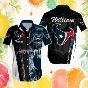 Houston Texans NFL Player Graphic Personalized Name Black White Hawaiian Shirt