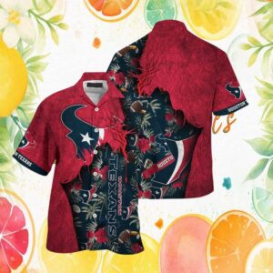 Houston Texans NFL Red Rock Burst Tropical Navy Hawaiian Shirt