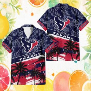 Houston Texans NFL Summer Hawaiian Shirt Tropical Palm Sunset Design