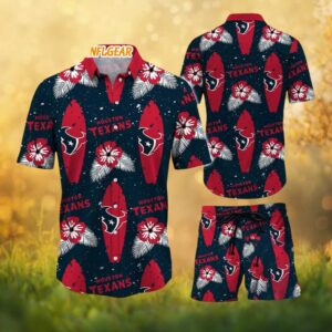 Houston Texans NFL Summer Surfboard Hibiscus Hawaiian Shirt and Shorts Set Houston Texans NFL Summer Surfboard Hibiscus Hawaiian Shirt and Shorts Set