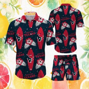 Houston Texans NFL Summer Surfboard Hibiscus Hawaiian Shirt and Shorts Set