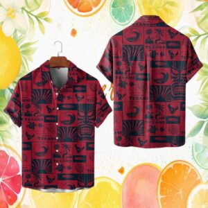 Houston Texans NFL Tiki Style Hawaiian Hawaiian Shirt Deep Red Tropical Pattern Fan Gift