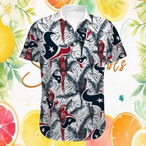 Houston Texans NFL Tropical Parrot Floral White Hawaiian Shirt Houston Texans NFL Tropical Parrot Floral White Hawaiian Shirt