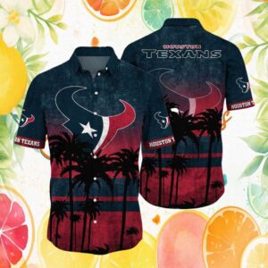 Houston Texans NFL Vintage Sunset Palm Tree Navy & Red Hawaiian Shirt