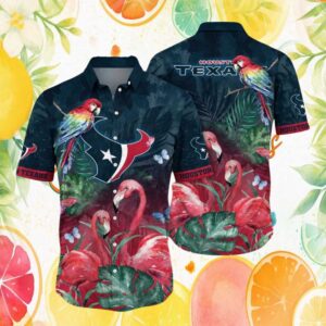 Houston Texans Parrot and Flamingo Tropical Jungle Hawaiian Shirt