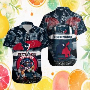 Houston Texans Personalized Name Battle Red NFL Tropical Hawaiian Shirt Houston Texans Personalized Name Battle Red NFL Tropical Hawaiian Shirt