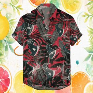 Houston Texans Red & Black Tropical Jungle Hawaiian Shirt