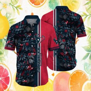 Houston Texans Red & Navy 3D Floral Luxury NFL Beach Hawaiian Shirt
