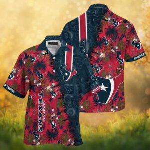 Houston Texans Red and Navy Tropical Floral NFL Hawaiian Shirt