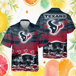 Houston Texans Retro Sunset Beach Scene Waves NFL Hawaiian Shirt