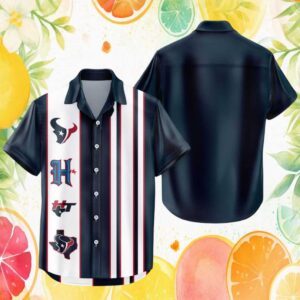 Houston Texans Retro Vertical Stripe Logo Panel Hawaiian Shirt